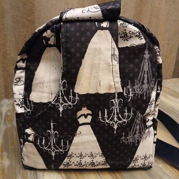 New Mini Backpack Sling Travel Bag Crossbody Blue floral Canvas Black Dress 9\